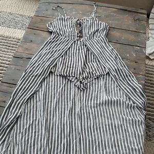 Black white striped short romper w skirt